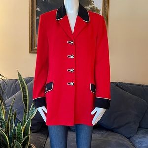 St.John deep red & black blazer knit sweater sz 10